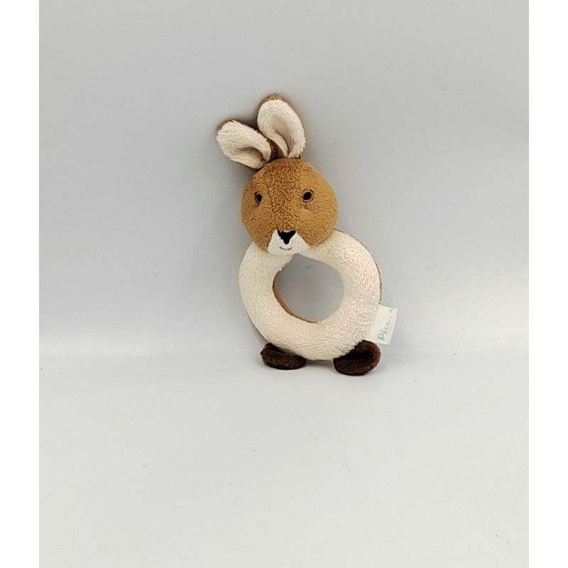 Doudou hochet lapin marron blanc PICOT