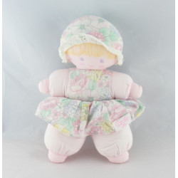 Doudou poupée chiffon fleurs rose jaune bleu chapeau COROLLE