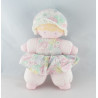 Doudou poupée chiffon fleurs rose jaune bleu chapeau COROLLE