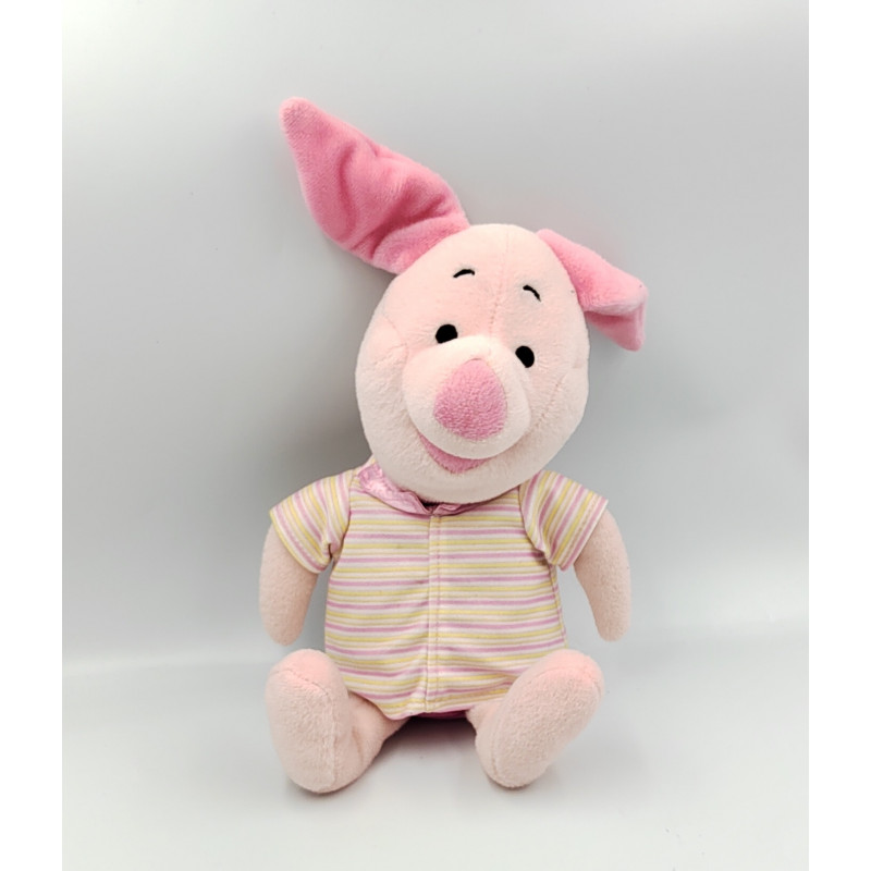 Doudou peluche Porcinet pyjama rayé rose jaune DISNEY