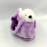 Doudou peluche chien blanc dans son sac violet SCA LOISIRS