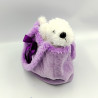 Doudou peluche chien blanc dans son sac violet SCA LOISIRS
