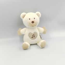 Doudou musical ours blanc beige gris pois TINEO