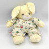 Ancien doudou peluche lapin blanc écru poules chiens KEOKEE