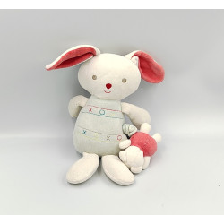 Doudou musical lapin blanc rouge bleu SUCRE D'ORGE