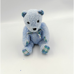 Ancien doudou peluche ours bleu carreaux éponge NOUNOURS