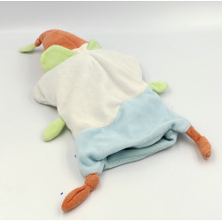 Doudou plat marionnette lutin blanc bleu vert rouge BABY LUNA