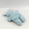 Ancien doudou peluche lapin bleu rayé rose jaune blanc