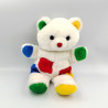 Ancienne peluche ours blanc rouge vert bleu jaune
