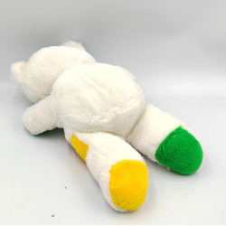 Ancienne peluche ours blanc rouge vert bleu jaune