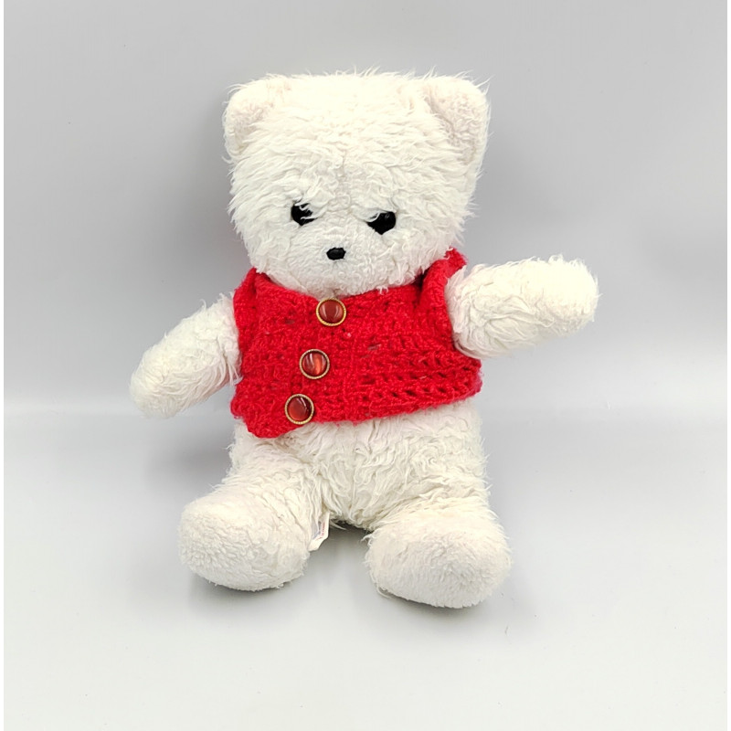 Peluche ours blanc gilet rouge BOULGOM