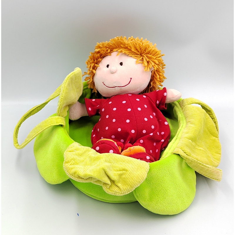 Doudou Poupée bébé rouge pois dans son couffin LILLIPUTIENS