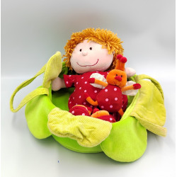 Doudou Poupée bébé rouge pois dans son couffin LILLIPUTIENS