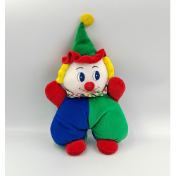 Doudou clown bleu jaune rouge vert
