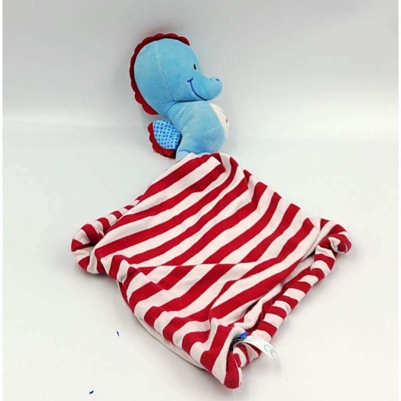 Doudou hippocampe bleu rouge mouchoir BABY
