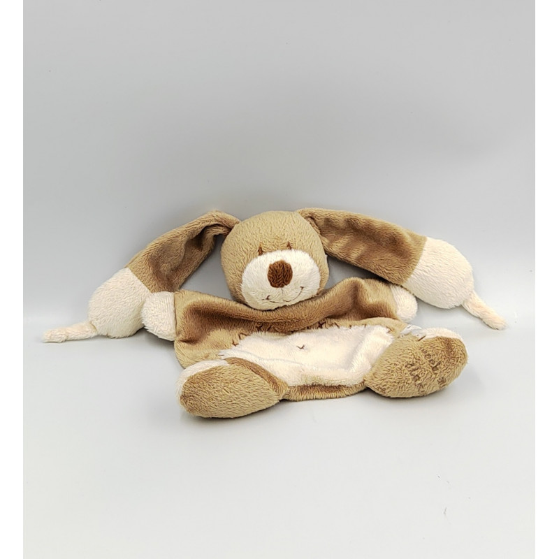 Doudou plat lapin marron blanc points de croix Week End à la mer