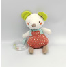 Doudou souris blanche rouge bleu vert hochet POMMETTE