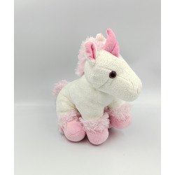 Doudou peluche licorne blanche rose