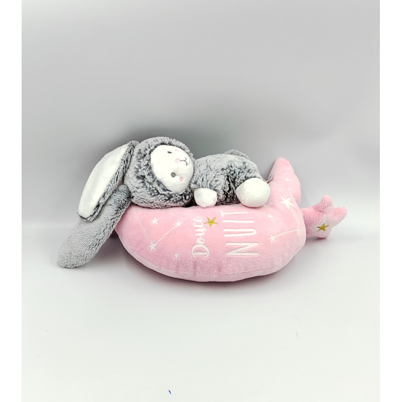 Doudou musical lapin ours gris rose blanc étoiles Douce nuit MOTS D'ENFANTS