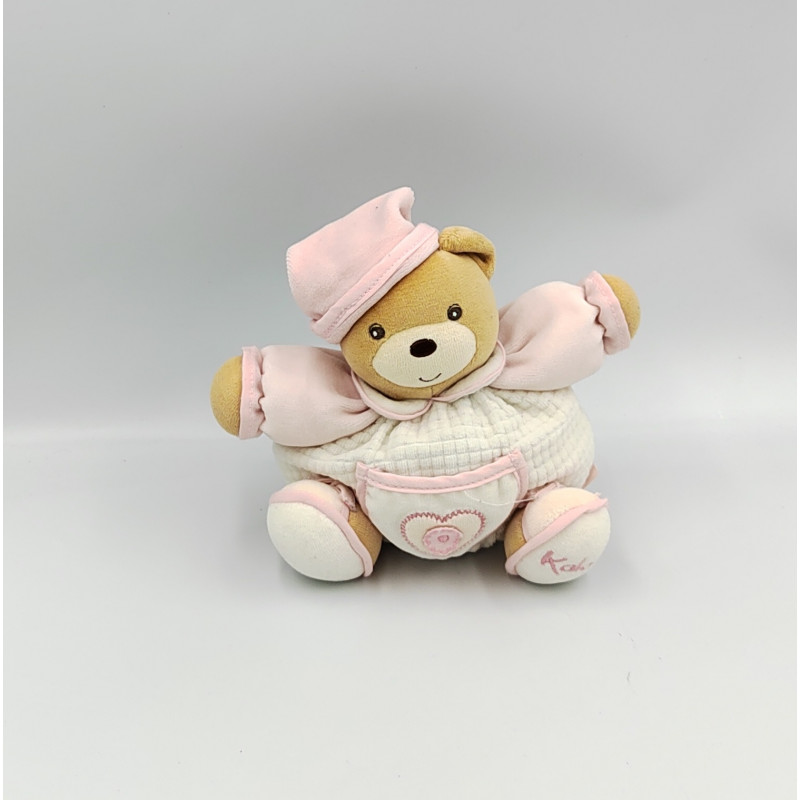 Doudou ours boule blanc coeur rose KALOO
