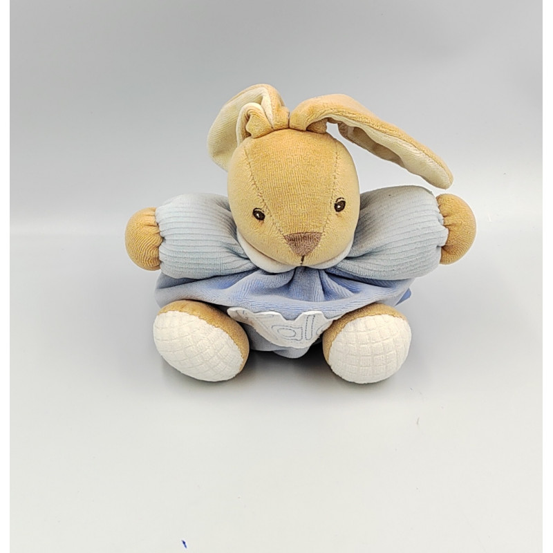 Doudou lapin boule P'tit lapinou blue bleu blanc KALOO