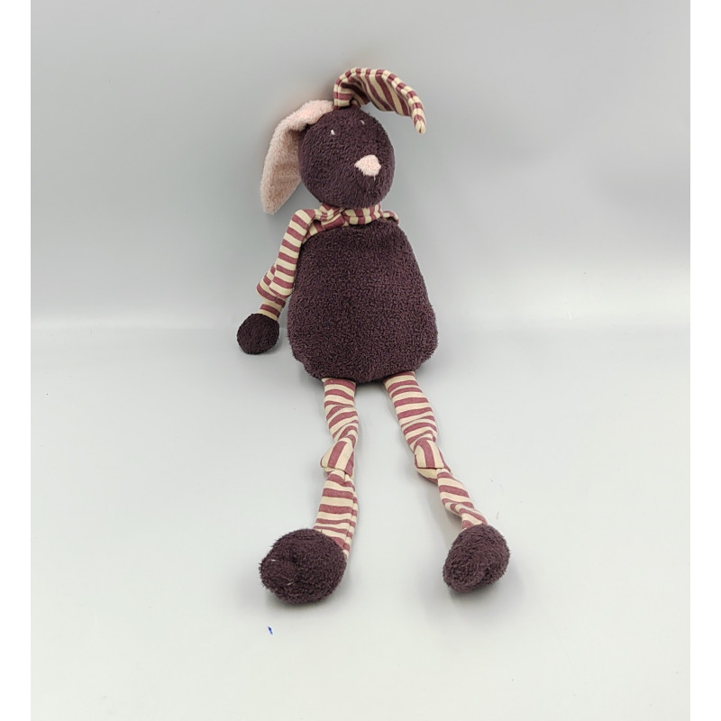 Doudou lapin violet prune rose rayé BOUT'CHOU BOUTCHOU