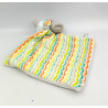 Doudou éléphant gris blanc bleu vert orange rayé mouchoir SHIMA