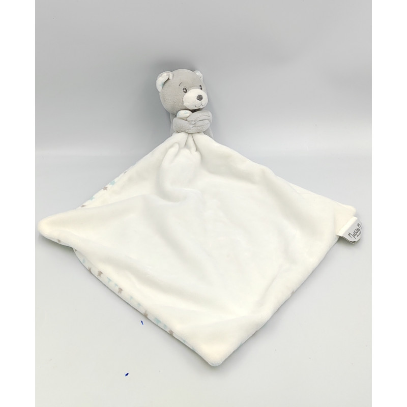 Doudou ours gris blanc bleu étoiles mouchoir MATHILDE M