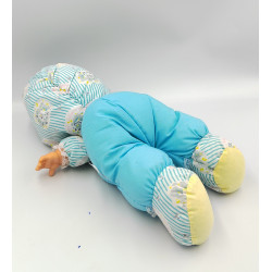 Ancienne poupée chiffon tissu bleu jaune fleurs NICOTOY