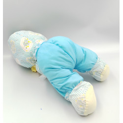 Ancienne poupée chiffon tissu bleu jaune fleurs NICOTOY