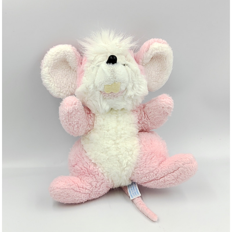 Doudou peluche souris rose blanche NOUNOURS