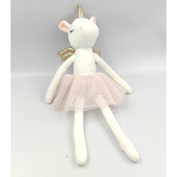 Doudou peluche licorne blanche rose tutu HAN