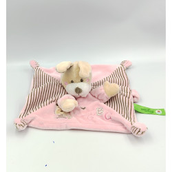 Doudou plat lapin rose rayé attache tétine ABC NICOTOY SIMBA TOYS