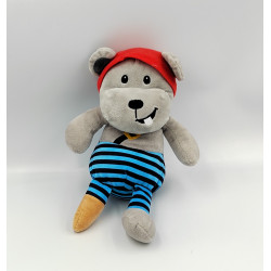 Doudou ours gris rouge bleu PIRATE SOFT TOY