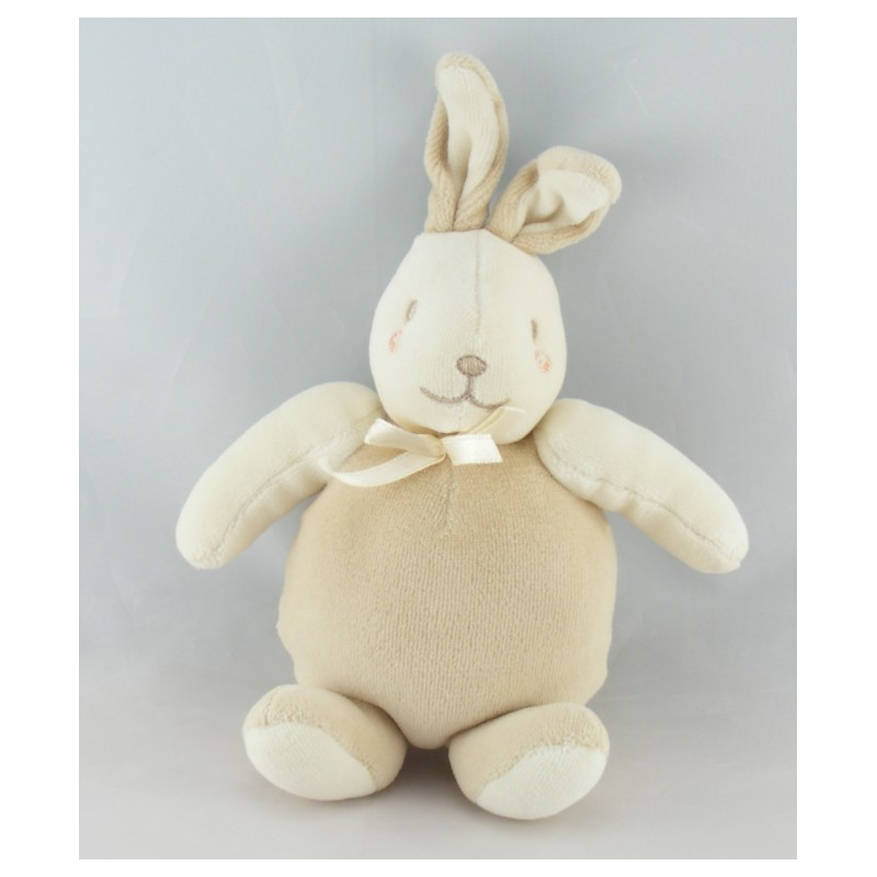 Doudou musical lapin beige blanc SUCRE D'ORGE