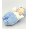 Doudou poupée poupon bébé bleu blanc fleurs COROLLE 1997