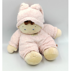 Doudou poupée lutin garçon déguisé en lapin rose NICOTOY