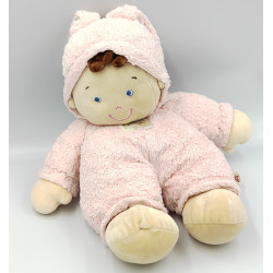 Doudou poupée lutin garçon déguisé en lapin rose NICOTOY
