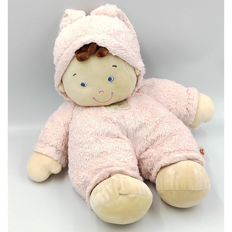 Doudou poupée lutin garçon déguisé en lapin rose NICOTOY