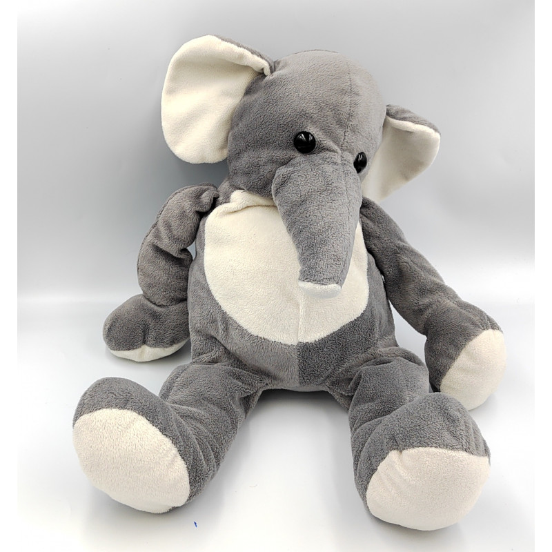 Doudou peluche éléphant gris blanc