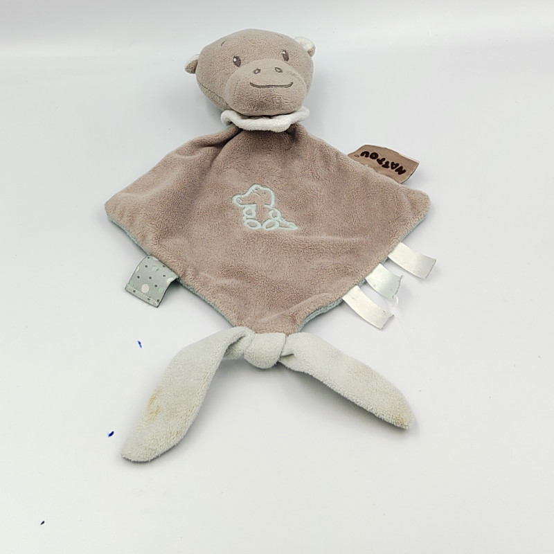 Doudou plat hippopotame gris bleu crocodile NATTOU