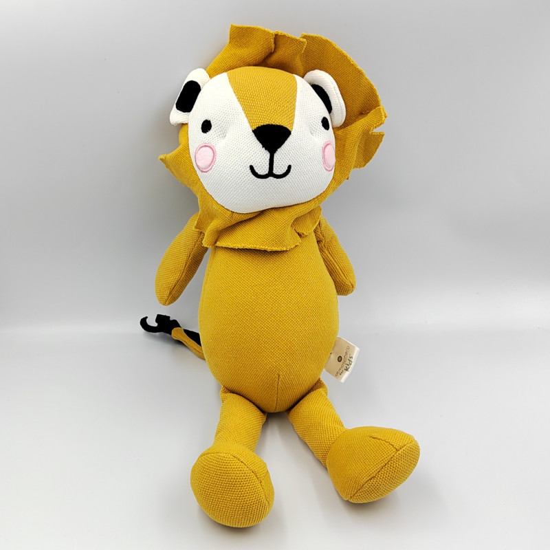Doudou peluche lion jaune blanc ATMOSPHERA