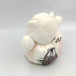 Ancien doudou peluche ours boule blanc rose fleurs maison