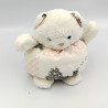 Ancien doudou peluche ours boule blanc rose fleurs maison