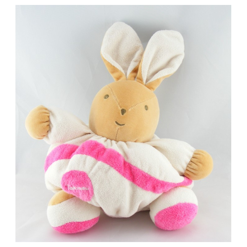 Doudou Lapin Boule patapouf rose blanc Takinou