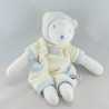 Doudou ours blanc écru bleu capuche SUCRE D'ORGE 