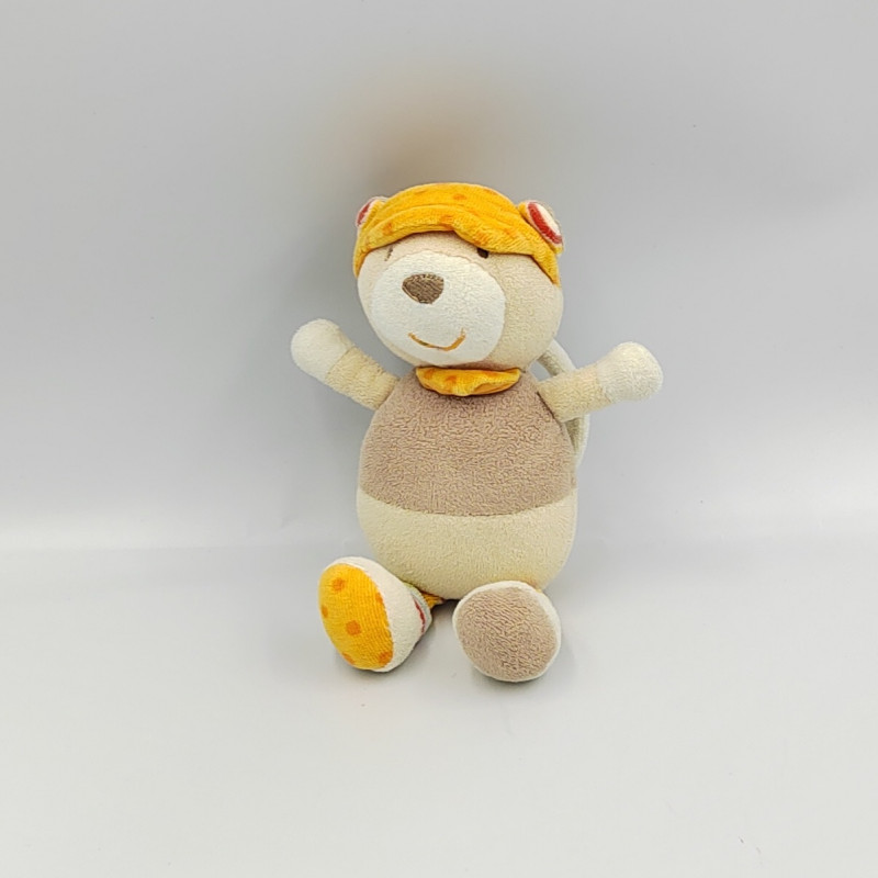 Doudou musical ours beige écru orange pois rayé BABY CLUB