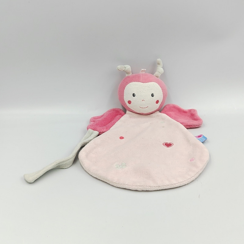 Doudou plat papillon rose gris coeur Sucre D'Orge