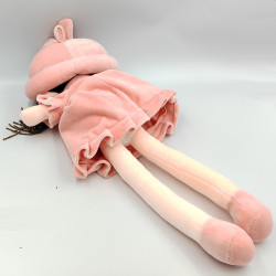 Doudou peluche poupée rose coeurs chapeau lapin