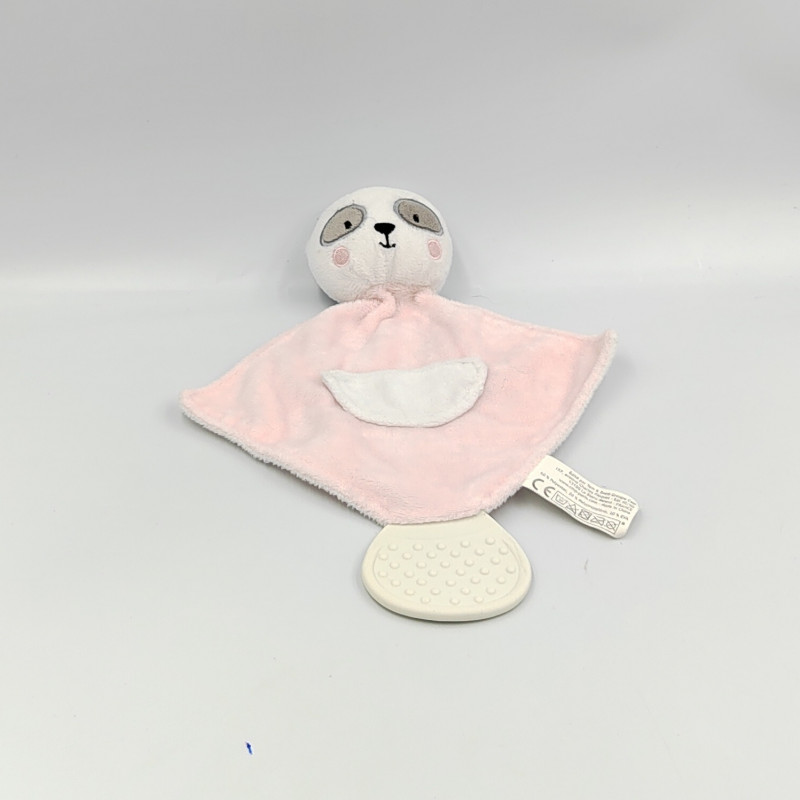 Doudou plat ours panda blanc rose dentition TOM & ZOE